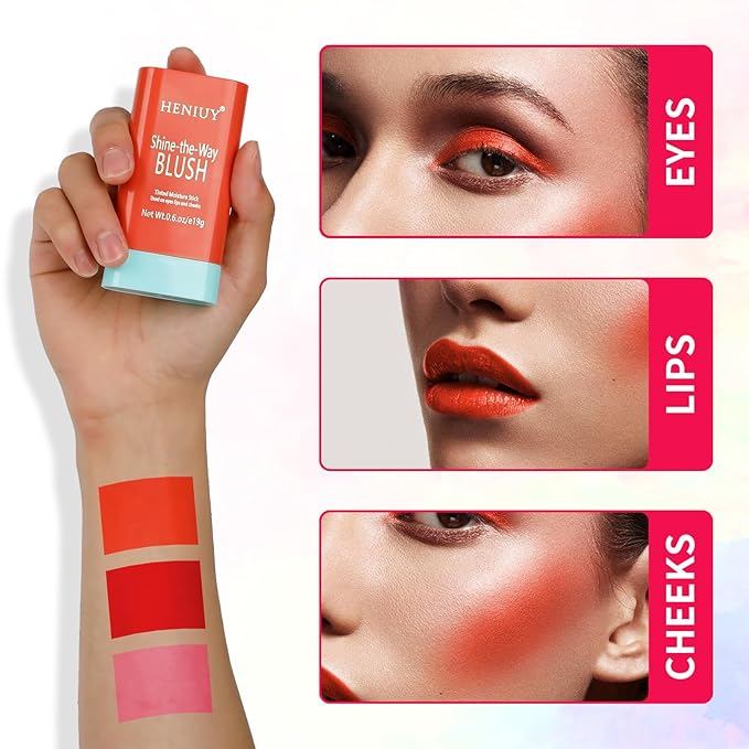 Orange Blush, Multi-Use Blush Stick, Cream Blush for Cheeks, Long Lasting and Waterproof, Natural-Looking Stick Blush for All Skin, Makeup Blush, Coral Orange-VivaGrace Women