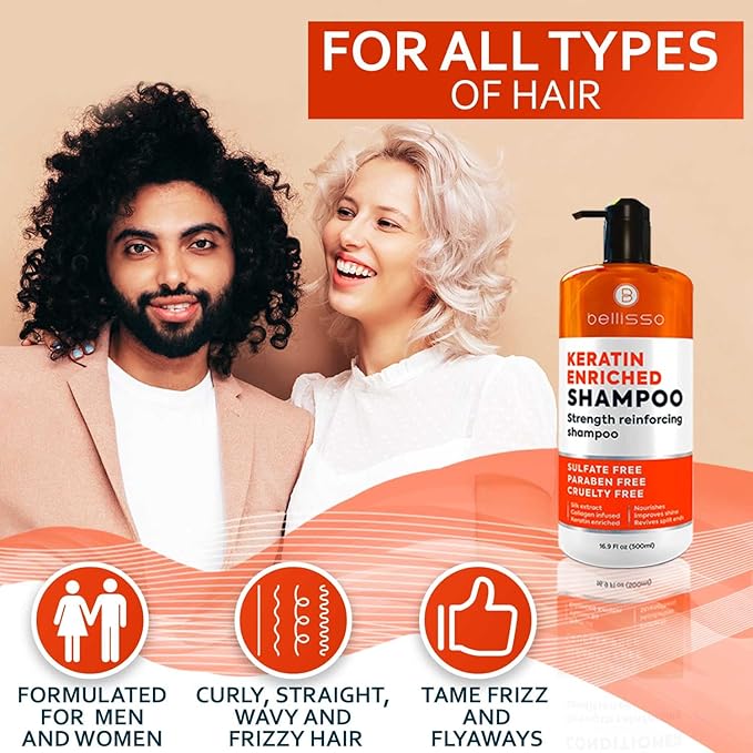 Keratin Enriched Shampoo - Sulfate and Paraben Free - Anti Frizz Treatment for Women and Men – Professional Salon Grade Repair Formula with Silk Protein for Dry, Frizzy Damaged and Color Treated Hair-VivaGrace Women