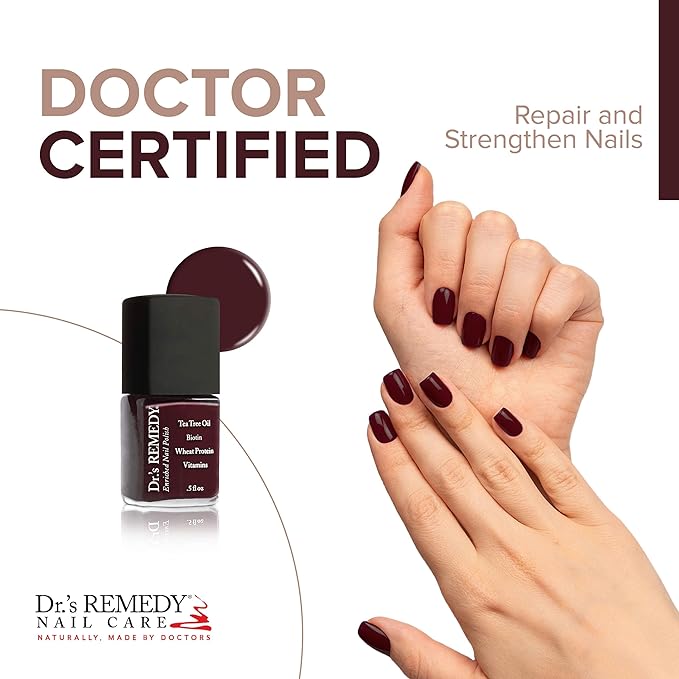 Dr’s Remedy Enriched Nail Polish: Non Toxic, All Natural, and Organic - Doctor Formulated: Strengthens, Restores, Heals, and Protects '24-Free' - MEANINGFUL Merlot