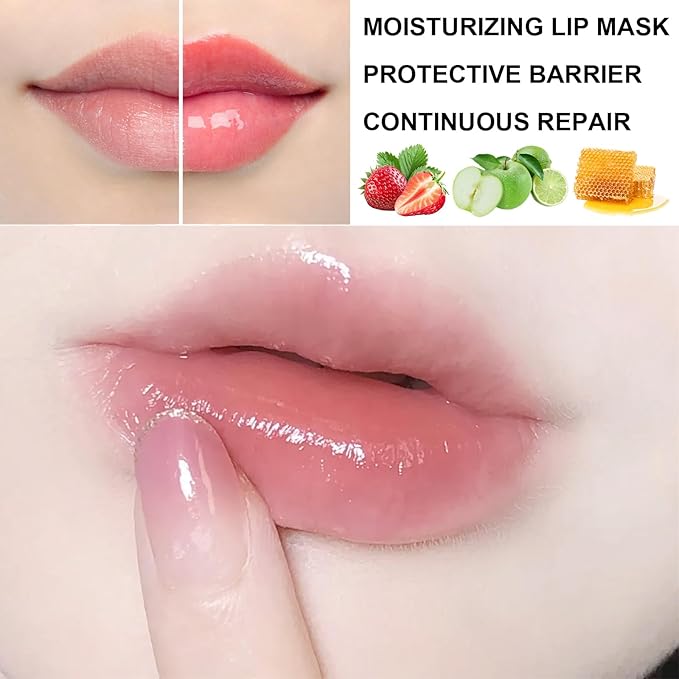 3Pcs Lip Balm Honey Pot with Stick, Honey Strawberry Apple Moisturizing and Hydrating Sleeping Lip Mask, Day and Night Repair and Care, Improve Lip Color, Reduce Lip Lines (SET A)-VivaGrace Women