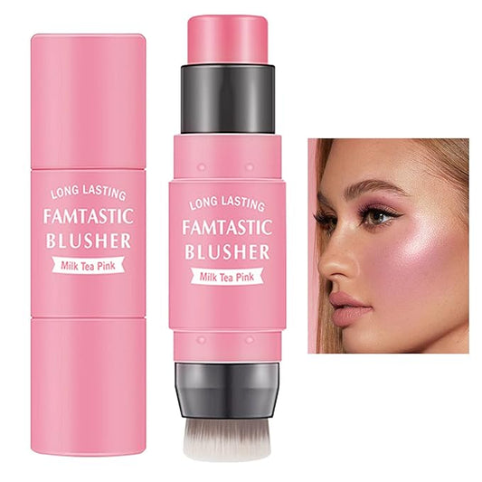 Cream Blush Stick with Brush,Waterproof Multi Cream Makeup Stick,Lightweight,Long-lasting,2 in 1 Multi Blush for Cheeks & Lip Tint & Eyeshadow Makeup(#01 Milk Tea Pink)-VivaGrace Women