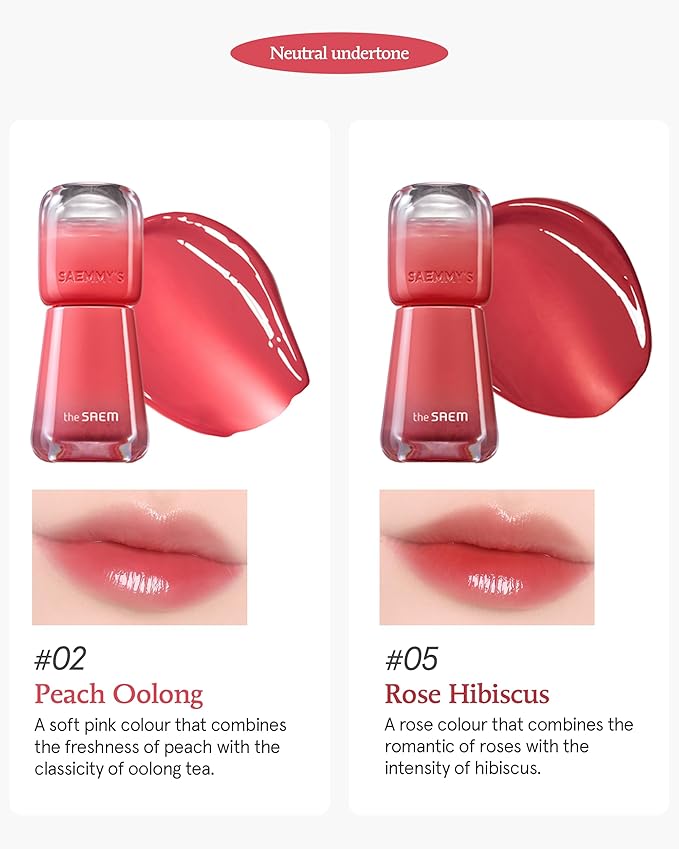 THESAEM Saemmy's Ade Shot Tint (02, 05) - Korean Lip Titnt, Water Gel Lip Stain with Plump Glowy Moisturizing Finish, Buildable Radiant Gloss, Long-Lasting Comfort, 0.1 fl.oz.-VivaGrace Women