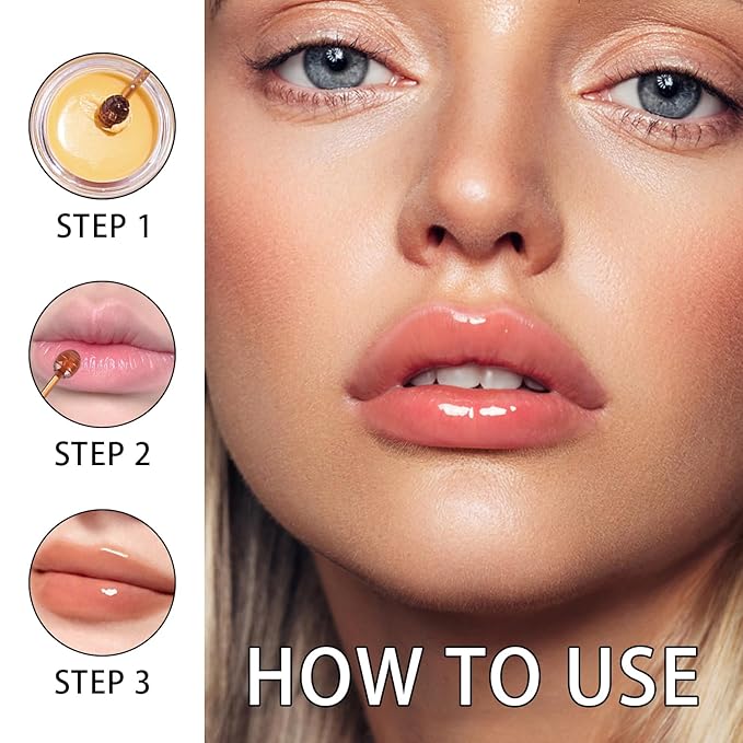 2PCS Lip Mask Overnight, Honey&Strawberry Moisturizing Repair Sleeping Lip Balm, Fade Lip Lines Bee Lip Balm, Hydrating &Prevention Dry and Crack Lip Scrubs Exfoliator (Honey & Honey)-VivaGrace Women
