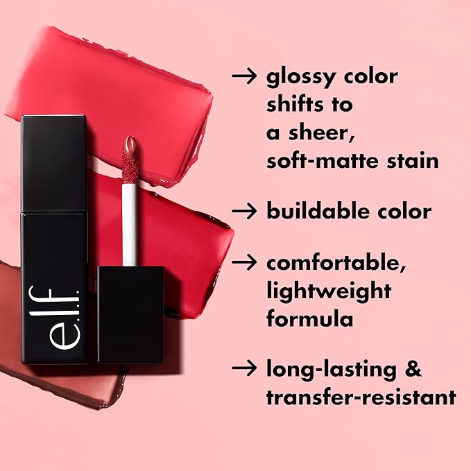 e.l.f. Glossy Lip Stain, Long-Lasting, Lightweight Lip Stain For A Sheer Pop Of Color & Subtle Gloss Finish, Vegan & Cruelty-Free, Polished Peach