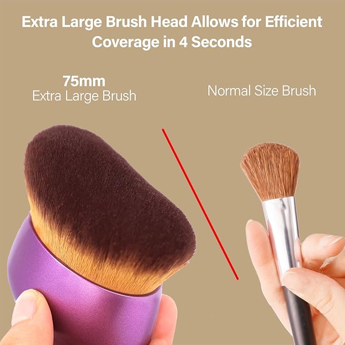 Extra Large Body Makeup Brush For Self Tanner, Leg Makeup &Bronzer Blend,75 mm Wide-headed Kabuki Brush Provides More Even &Pretty Application, Sunscreen Face& Back Makeup Brush, Wet&Dry Use- Purple-VivaGrace Women