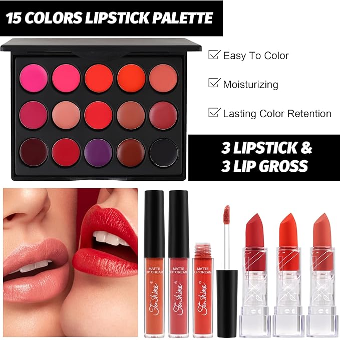 Fenshine All In One Makeup Kit for Women, Full Makeup Gift Set for Beginners, Makeup Essential Starter Bundle Include Eyeshadow Palette Lipstick Eyebrow Pencil Brush Set (Type C)-VivaGrace Women