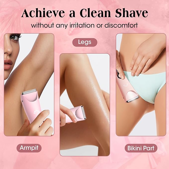 Dermave Bikini Shaver Bikini Trimmer for Women,Cordless Pubic Hair Trimmer,IPX7 Waterproof & LED Display Ladies Electric Razors Body Hair Trimmers for Underarm Leg Arm,Gifts Pink-VivaGrace Women