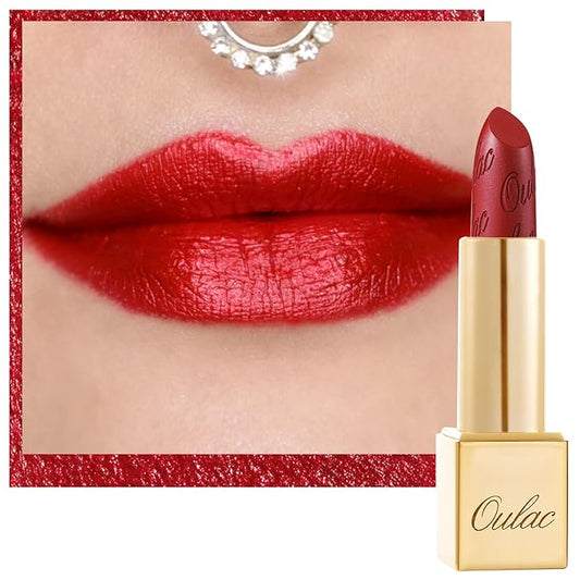 Oulac Red Lipstick Christmas Gifts for Women - Metallic 3D Shine Lightweight Hydrating Formula, High Impact Lip Color, Full Coverage Lip Makeup, Cherry Bomb(12)-VivaGrace Women