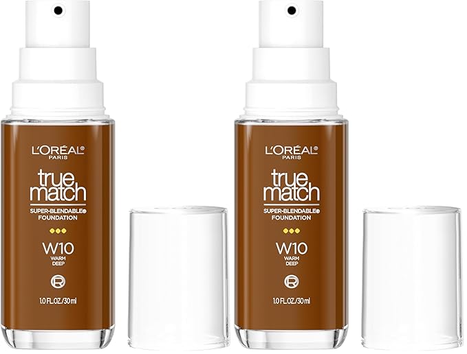 L’Oréal Paris True Match Super-Blendable Foundation, Medium Coverage Liquid Foundation Makeup with SPF 17, W10, Deep, 1 Fl Oz (Pack of 2)-VivaGrace Women