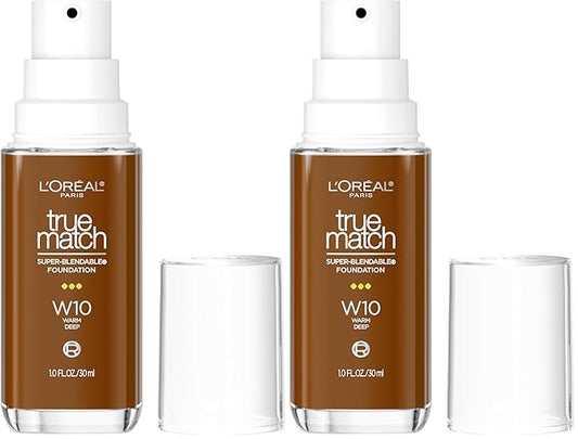 L’Oréal Paris True Match Super-Blendable Foundation, Medium Coverage Liquid Foundation Makeup with SPF 17, W10, Deep, 1 Fl Oz (Pack of 2)-VivaGrace Women