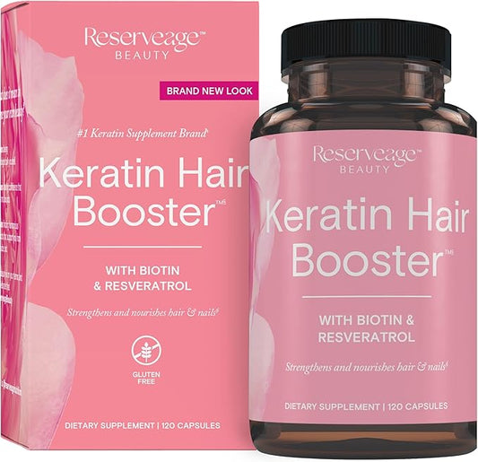 Reserveage Beauty, Keratin Hair Booster with Biotin & Resveratrol, Hair and Nail Growth Supplement for Men and Women, Supports Healthy Thickness and Shine with Biotin, 120 Capsules (60 Servings)-VivaGrace Women