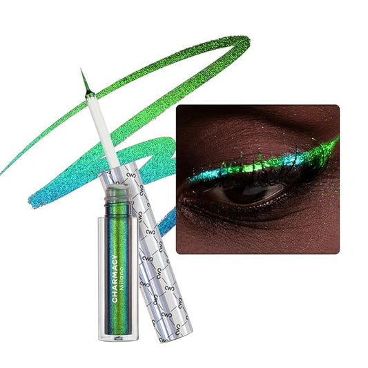 CHARMACY Multichrome Eyeliner Liquid Liner, Glitter liquid eyeliner waterproof, Metallic Intense Color Shifting Colorful Eyeliner, Long wearing, Ultra-Fine Tip Smudge-proof, GREEN INDIGO 905-VivaGrace Women