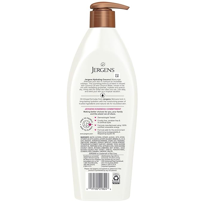 Jergens Hydrating Coconut Body Lotion, Hand and Body Moisturizer, Infused with Coconut Oil, Hydrates Dry Skin Instantly, Dermatologist Tested, 16.8 oz-VivaGrace Women