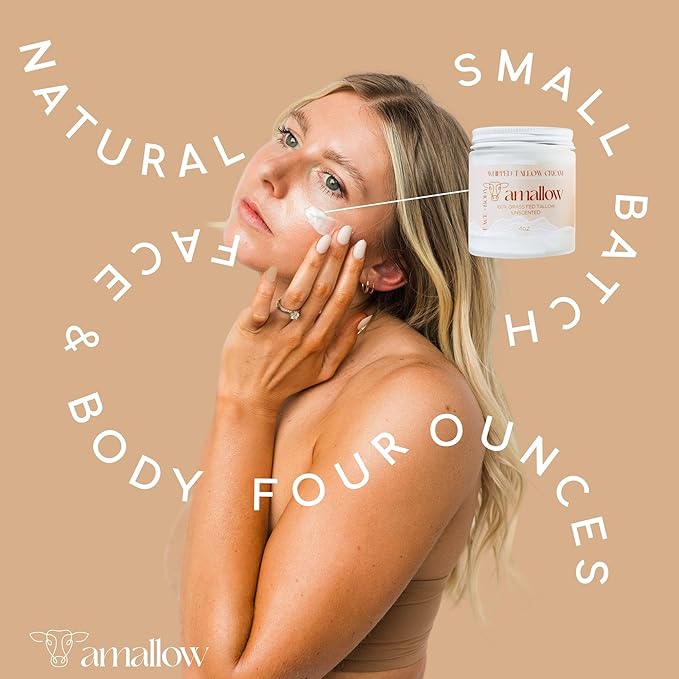 Amallow 100% Grass Fed Beef Tallow for Skin Care - Face + Body - Whipped Moisturizer for Sensitive Skin - Natural Lotion, 4 FL. oz. (Unscented)-VivaGrace Women