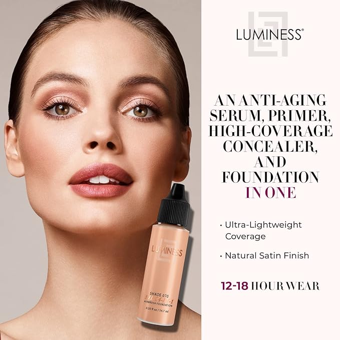 Luminess Air Silk 4-In-1 Airbrush Foundation- Foundation, Shade 070 (.5 Fl Oz) - Sheer to Medium Coverage - Anti-Aging Formula Hydrates and Moisturizes - Professional Makeup Kit for Cordless Air Brush-VivaGrace Women