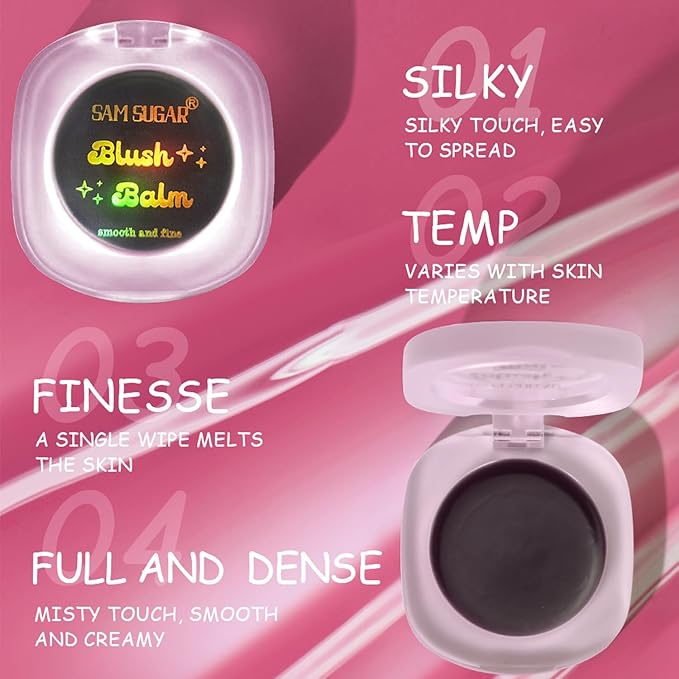 Cream Blush Makeup, Natural Pink/Black Glossy Face Blusher, Color Changing Cream Blush for Cheek and Lip Tint, Blendable Formula, Matte and Dewy Finish Lightweight Blush Makeup (Pink Glitter, One)-VivaGrace Women