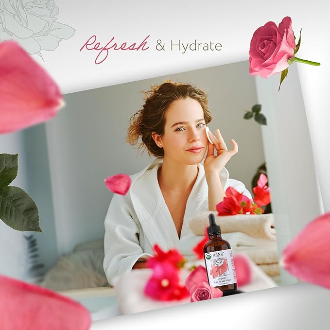 HBNO California Bottled Organic Rose Water for Face 4 fl oz (120ml) - USDA Certified Organic Rose Water Spray for Cleansing- Pure Rosewater for Hair - Rosewater Face Mist-VivaGrace Women