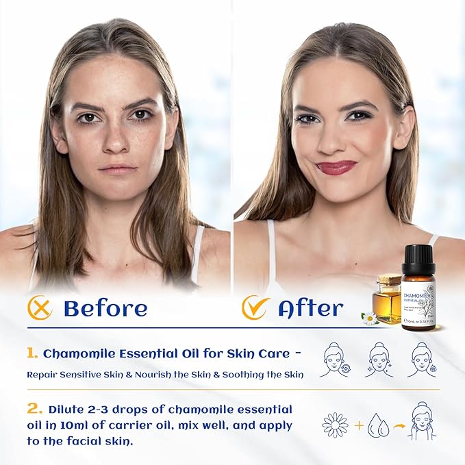 HIQILI 0.33 Fl Oz Chamomile Essential Oil, Air Purifying, Relaxing, Skin Care, Can be Added to Fresheners, Foot Baths, Body Lotions Use - 10ml-VivaGrace Women