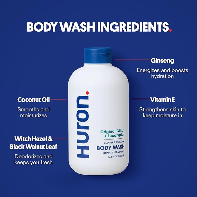 Huron Shower Kit - Shampoo, Conditioner, & Body Wash For Men - Citrus + Eucalyptus Scent - Hydrating & Nourishing Men's Shampoo & Conditioner-VivaGrace Women