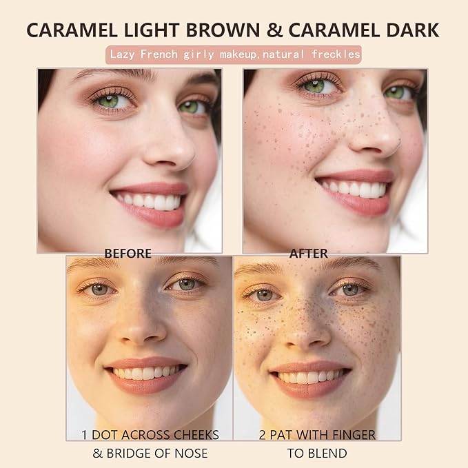 Freckle Stamp - Freckle Pen Waterproof, Long Lasting Fake Freckles, Quick Dry 5-Point Faux Freckles Stamp Cushion Stain Marker in One Press Natural and Lifelike Sunkissed Pencil Tool Makeup (#1-Light)-VivaGrace Women