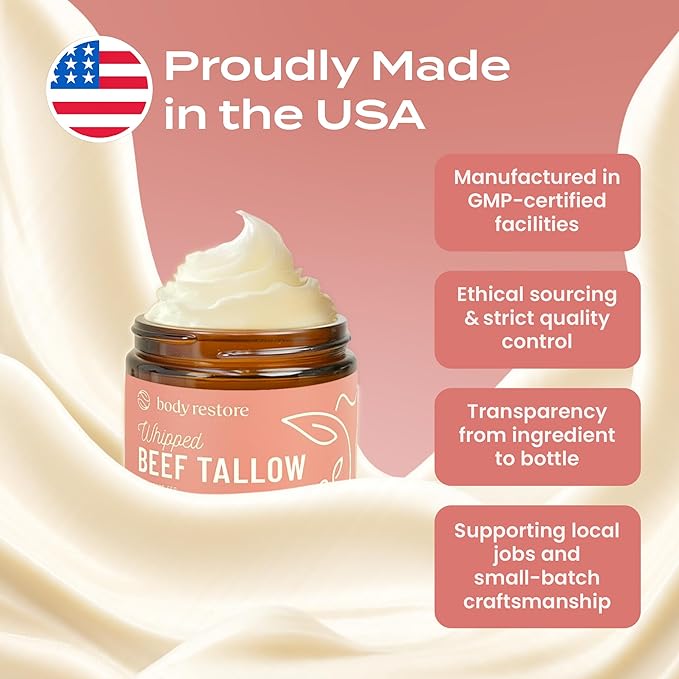 Body Restore Grass Fed Whipped Beef Tallow for Skin, Face, Body, Dry Skin - with Manuka Honey, Jojoba Oil, Birthday Gifts for Women, Men, Travel Essentials, Self Care - Citrus-VivaGrace Women