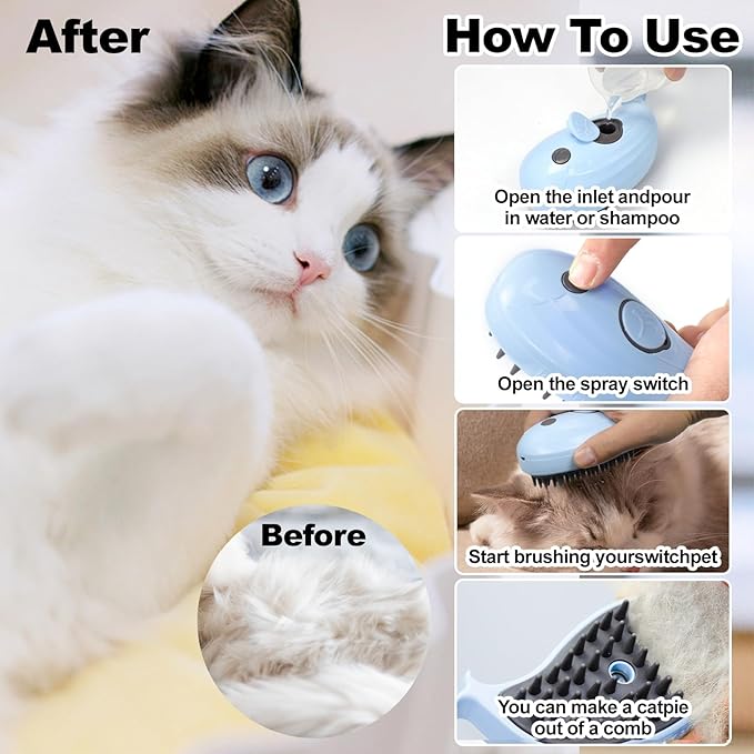 Cat Steam Brush for Shedding, Cat Grooming Brush With Steam, Rechargeable Steam Pet Brush for Dog And Cat, Steamy Cat Brush 3 In1, Self Cleaning Steam Brush for Massage,Clean and Removing Loose Hair-VivaGrace Women