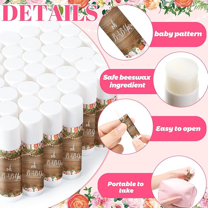 40 Pieces Lip Balm Bulk Baby Shower Jasmine Lip Balm Favors Floral Moisturizing Lip Balm for Women Children Men Girl kids Gender Reveal Favors Gift Baskets (Floral)-VivaGrace Women