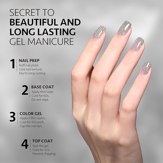 GAOY Glitter Gel Nail Polish, 16ml Silver Reflective Gel Polish, Sparkle Diamond Flash Soak Off UV Gel for Nail Art, 1202