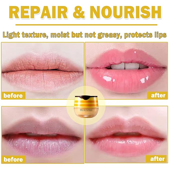 2PCS Bee Lip Balm Honey Pot Honey Lip Balm Sleeping Lip Mask Silky Hydrating Bee Lip Balm Lip Mask Overnight Lip Care Products-VivaGrace Women
