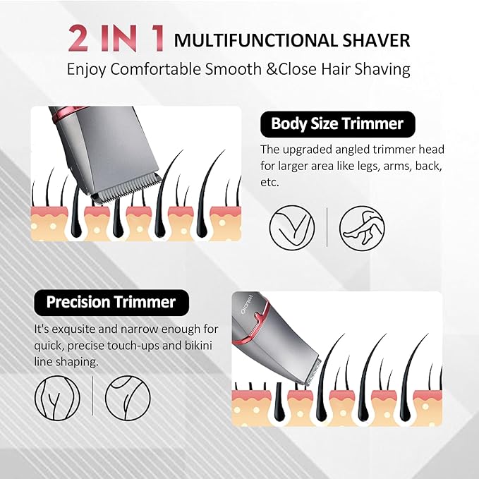 Electric Razors for Women, 3-in-1 Electric Lady Clipper Pubic Hair Trimmer-Painless Hair Removal Groomer Kit Rechargable Bikini Trimmer for Women with 3 Trimmer Heads, IPX7 Waterproof-VivaGrace Women