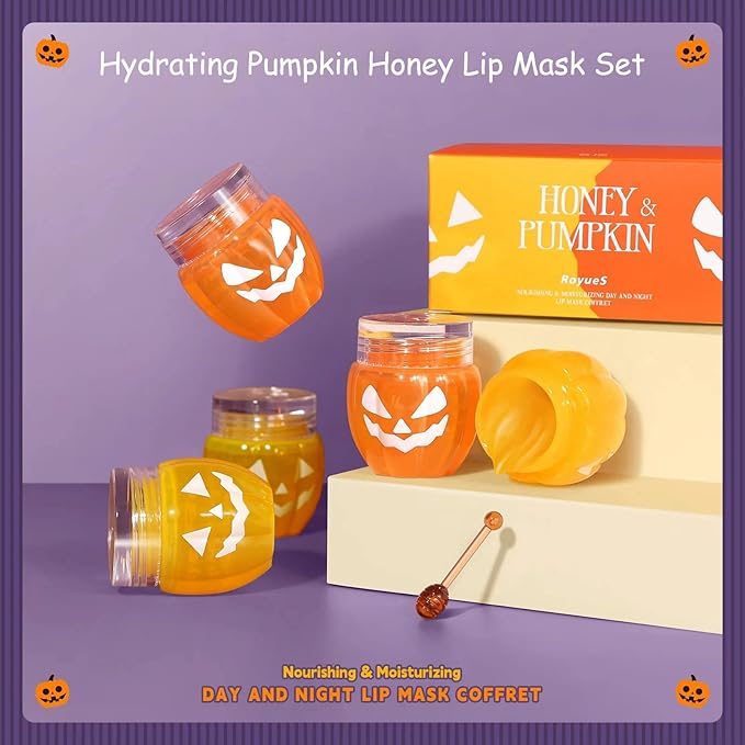 Lip Moisturizer Lip Balm Set, Lip Sleeping Mask, 2PCS Pumpkin & Honey Lip Mask Overnight Improve Dry Lips, Reduce Lip Wrinkles & Dead Skin, Lip Care Products Gift Set For Women-VivaGrace Women