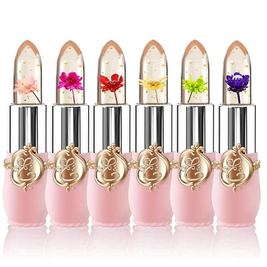 6 Pcs/Set Flower Jelly Lipstick Set Temperature Change Moisturizer Long Lasting Nutritious Balm Magic Color Change Lip Gloss-VivaGrace Women