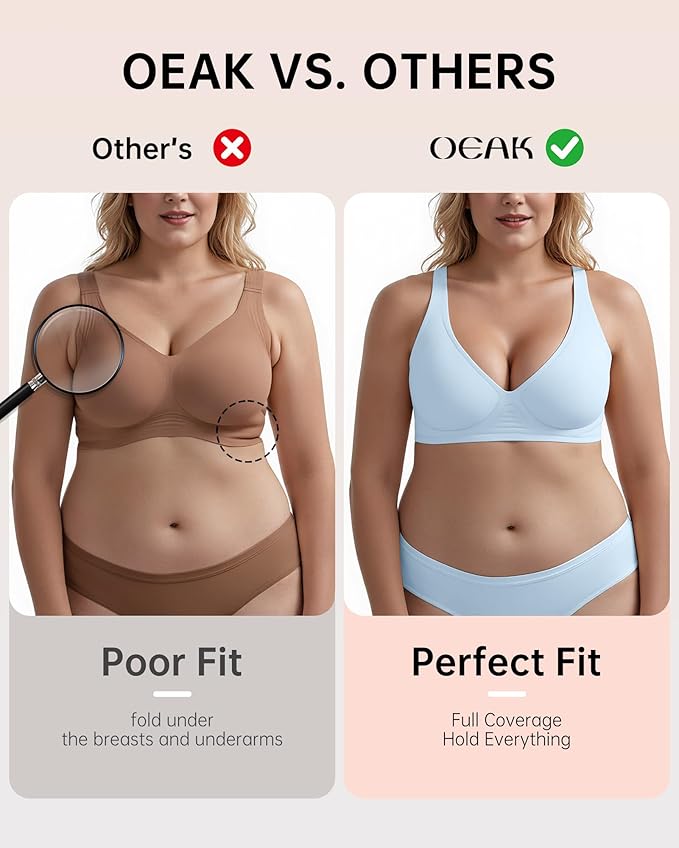 OEAK Womens Deep V Bras Wireless Comfortable Bra Supportive No Underwire Bras Tshirt Push Up Bralettes Plunge Seamless Bra-VivaGrace Women