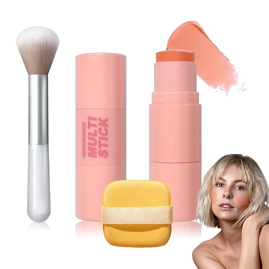 Cream Blush Stick with Brush and Makeup Sponge,Waterproof Multi Cream Makeup Stick,Lightweight,Long-lasting,2 in 1 Multi Blush for Cheeks & Lip Tint & Eyeshadow P-VivaGrace Women