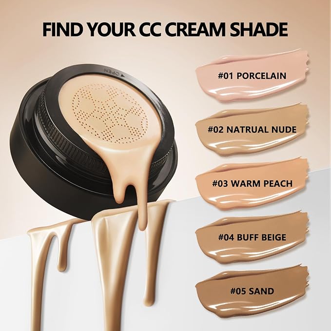 Mushroom Head Air Cushion CC Cream Strong Concealer 2PC,Face Makeup Cushion Foundation Long Lasting,Moisturizing BB Cream Makeup Base Primer Even Skin Tone for All Skin Types (2PC 03, 200g)-VivaGrace Women