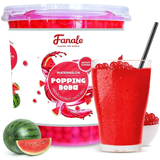 Fanale Watermelon Popping Boba Pearls, Vegan, Non GMO, Gluten Free, Fat Free, Perfect for Bubble Tea, Smoothies, Ice Cream, Desserts, and Beverages.-VivaGrace Women