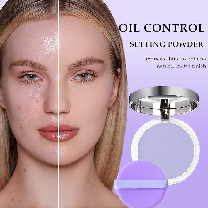 Chillab Lavender Matte Powder, Oil Control Face Pressed Chillab Lavender Matte Powder with Mini Powder Puff, Jelly Pressed Setting Powder Face Makeup, Cruelty Free-VivaGrace Women
