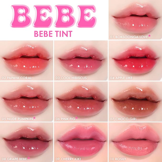 Amuse SEOUL BEBE TINT - 01 BOKSOONGA LOVE | 24-hour Long-lasting Lip Stain, Plumping, Hydrating, Moisturizing, No Peel Off, Lip Care, Treatment, Non Sticky, Korean Lip Tint for Dry Lips-VivaGrace Women