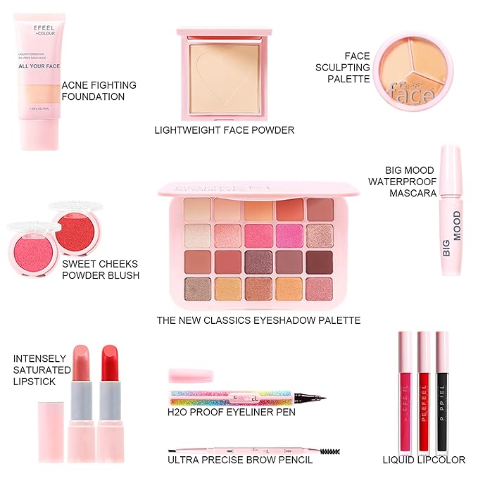 All In One Makeup Kit,Makeup Gift Set for Women Beginners,20 Colors Eyeshadow Palette, Lipstick, Eyebrow Pencil, Eyeliner & Mascara, Concealer Foundation Makeup Kit for Girls.-VivaGrace Women