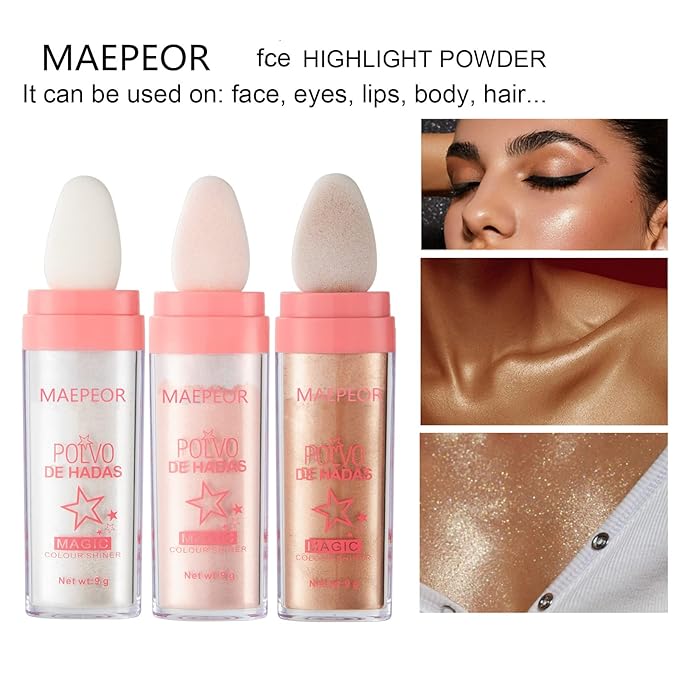 MAEPEOR Highlighter Powder Stick 6 Colors Shimmer Not-sticky Brighten Highlighter Powder Stick Natural Sparkle Glitter Highlighter Makeup Cosmetic for Lip Face Body Makeup (03 Golden Brown)-VivaGrace Women