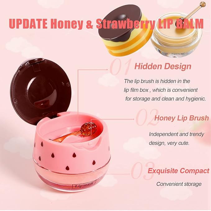 Strawberry Lip Balm Honey Pot, Strawberry Lip Mask Propolis Moisturizing Hydrating Prevention Dry and Cracked Lip Scrubs Exfoliator(1-Strawberry)-VivaGrace Women