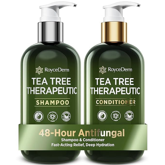 Roycederm Tea Tree Antifungal Shampoo and Conditioner: Complete Scalp Care Solution for Folliculitis, Dry, Itchy, and Flaky Scalp - Infused with Tea Tree Oil, Paraben & Sulfate Free-VivaGrace Women