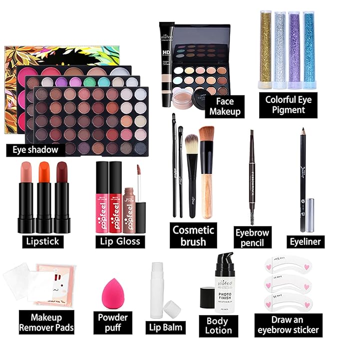 Multi-purpose Makeup Kit All-in-One Makeup Gift Set Colours Mix Eyeshadow Concealer Lip Gloss Pressed Powder and Powder Blusher Cosmetic Makeup Palette Set Kit #093-VivaGrace Women