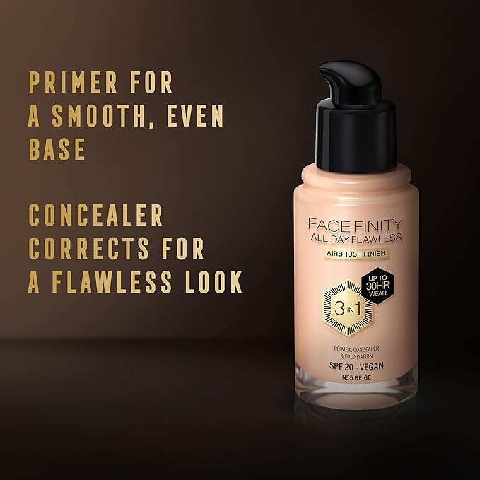 Max Factor Facefinity All Day Flawless 3 In 1 Foundation SPF 20, No. 55 Beige-VivaGrace Women