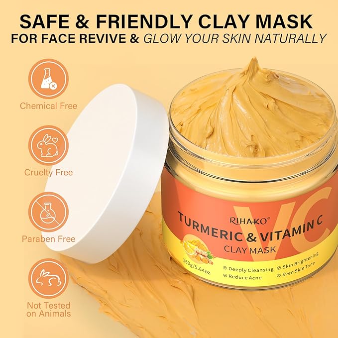 Turmeric Vitamin C Clay Mask -Turmeric Facial Mask - Brightening Clay Face Mask Skincare, Deep Cleansing Face Mask, Acne Face Mask for for Dark Spots, Dull Skin, Refining Pores and Controlling Oil-VivaGrace Women