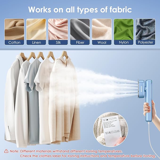 FEPPO Travel Steamer for Clothes, 110-240V Dual Voltage Portable Mini Steamer & Iron 2in1, 1100W Powerful Garment Steamer, Fast Heat Up, Travel Size, HD Display, for Home & Global & Europe Travel-VivaGrace Women