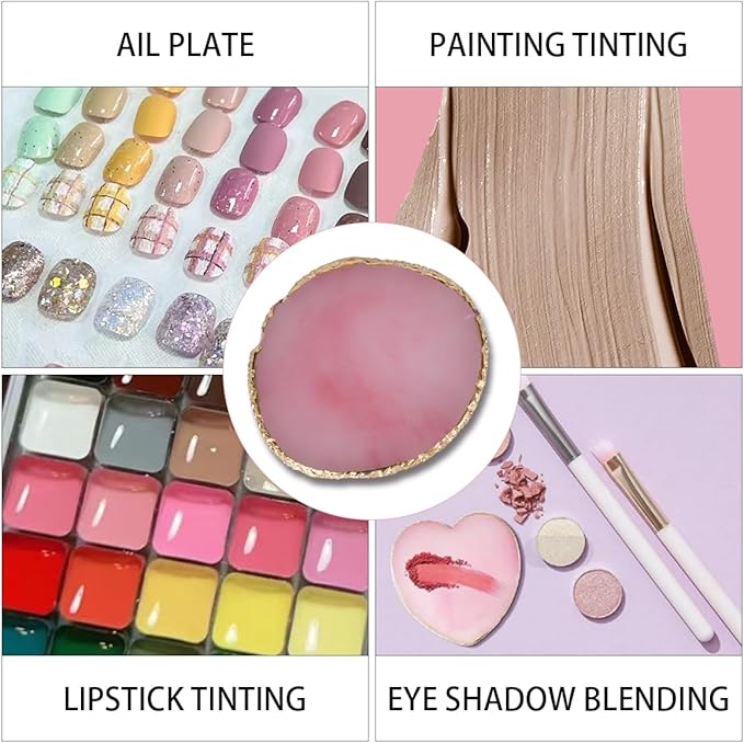 Nail Polish Palette, 2Pcs Resin Nail Art Palette, Nail Painting Mixed Color Palettes, Gold Edge Makeup Mixing Tray, Nail Supplies For Nail Techs, Nail Art Display Board(Orbicular)-VivaGrace Women