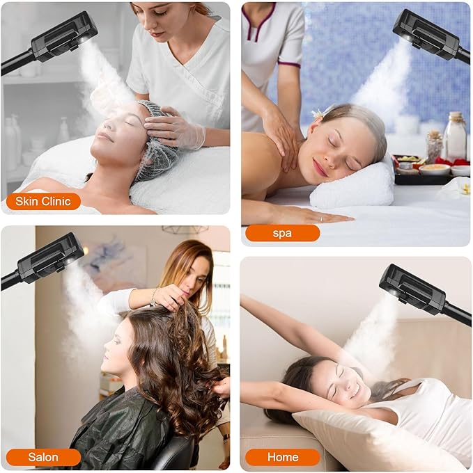 Professional Facial Steamer, Black Facial Steamer Upgrade PTC Heating, Esthetician Steamer Hot Mist Face Steamer for Salon Spa Beauty-VivaGrace Women