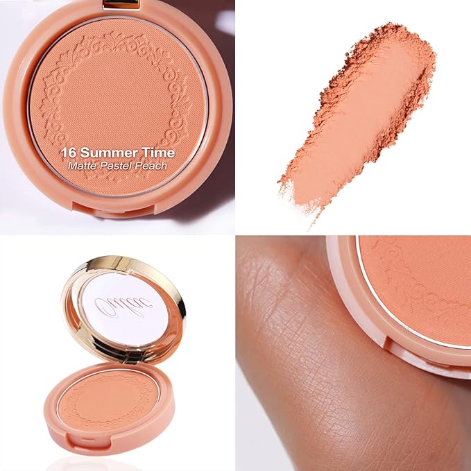 OULAC Blush Makeup Fair Skin| Highly Pigmented Powery Blush| Natural Matte Glow| Shape & Highlight Face| Cruelty-Free Blush with Rose Oil| 4.8g 16 Summer Time-VivaGrace Women