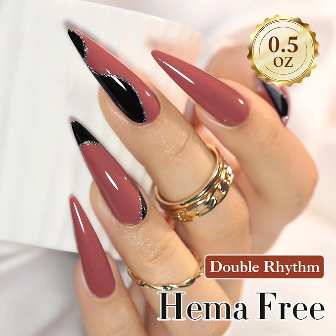 Double Rhythm 0.50 OZ Gel Polish Hema Free Same Color Same Bottle Golden Round Translucent Neutral Natural Milky 15 ML Jelly UV Polish Art DIY at Home (Brown Red-C1561)